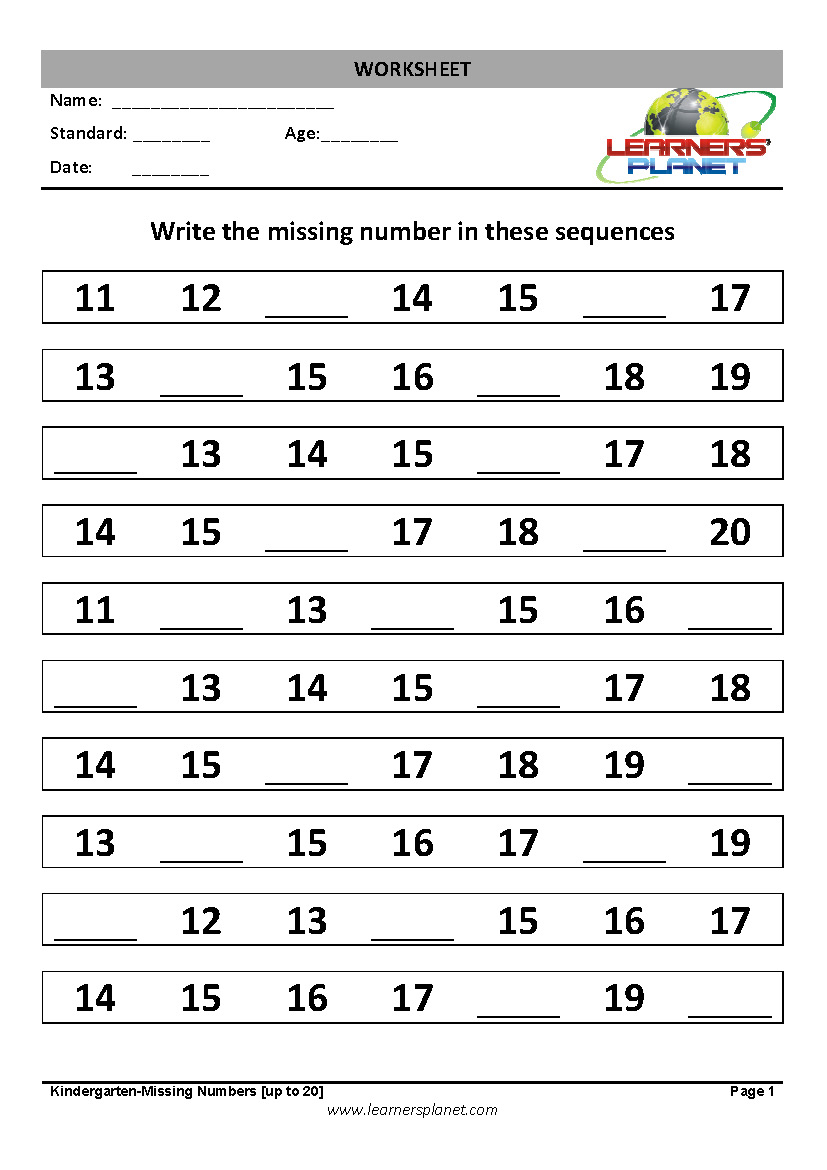 Free Math Worksheets Counting Numbers